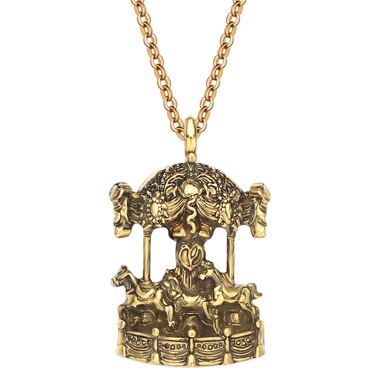 WEVENI Alloy Carousel Horse Necklace Jewelry Gold Silver Plated Pendant Charm Gift For Women Girls (Gold)