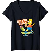 Womens The Simpsons Bart Simpson Skate Fuel Skateboard Squishee V-Neck T-Shirt
