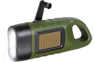SEANCHEER Hand Crank Solar Powered Flashlights,Compact Emergency Rechargeable LED Flashlight Handheld Survival Flashlight,Quick Snap Carbiner Dynamo Flashlight for Outdoor,Sports,Hiking-Army Green