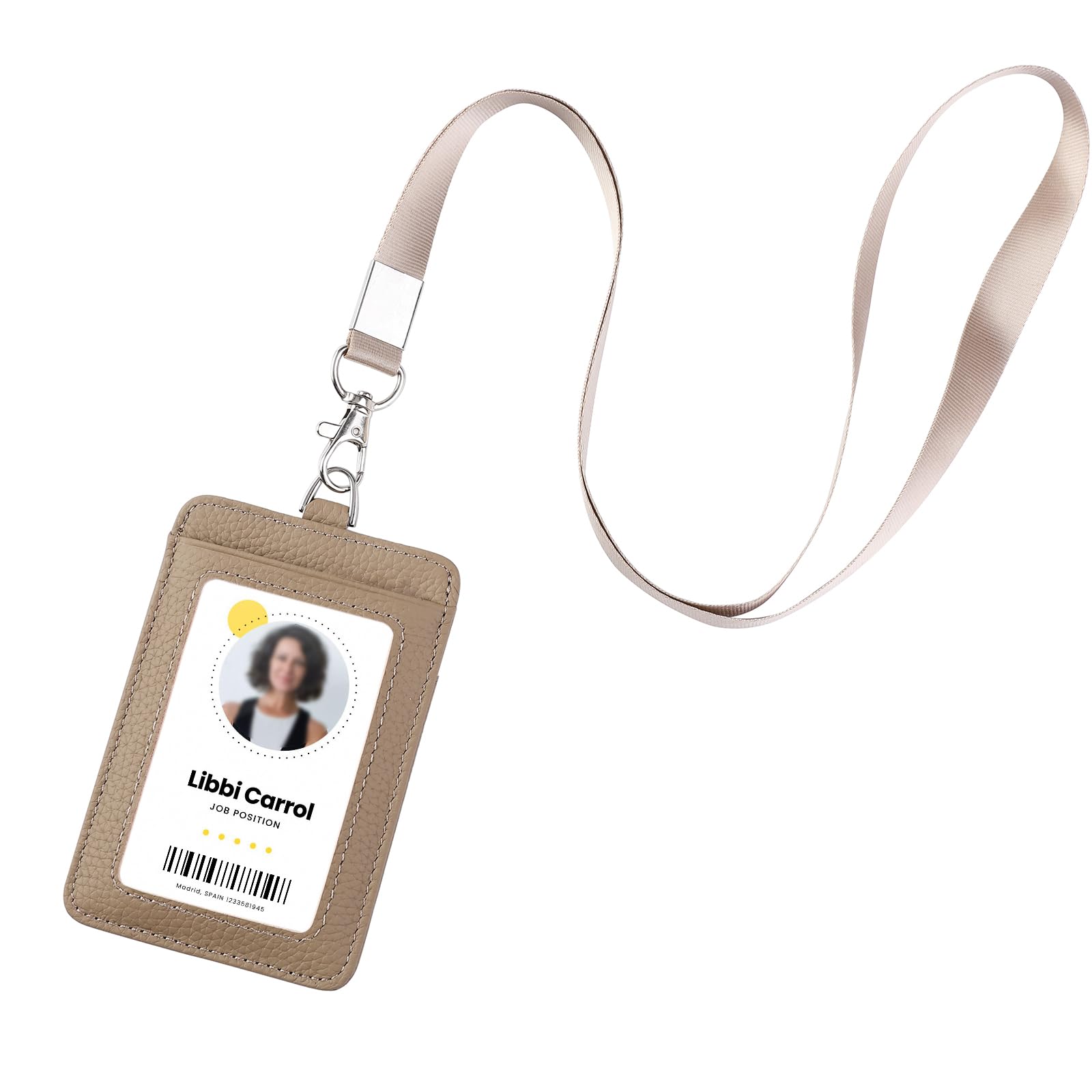 Genuine Leather id Badge Holder with Lanyard,Soft,ID Card Holder,Up to 20 Colors and Grains to Choose,frommultiple Card Slots,Vertical Work Name Badge case (186)