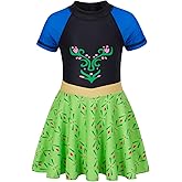 COTRIO Princess Bathing Suit Girls Swimsuit UPF 50+ Rash Guard Short Sleeve One Piece Swimwear Swim Dress Beach Swimming Suit