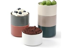 HOMCDALY Ceramic Ramekins - 8oz, Set of 6 - Small Oven Safe Baking Bowl, For Personal Pudding, Creme Brulee, Souffle, Serving, Ice Cream, Custard, Cute Baking Dishes, Mini Bowls –(6 Pack)