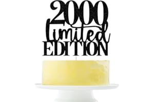 YETXEL Limited EDITION 2000 cake topper 25th birthday happy birthday cake topper men and women cheer 25 years old handmade black glitter cake decoration (2000)