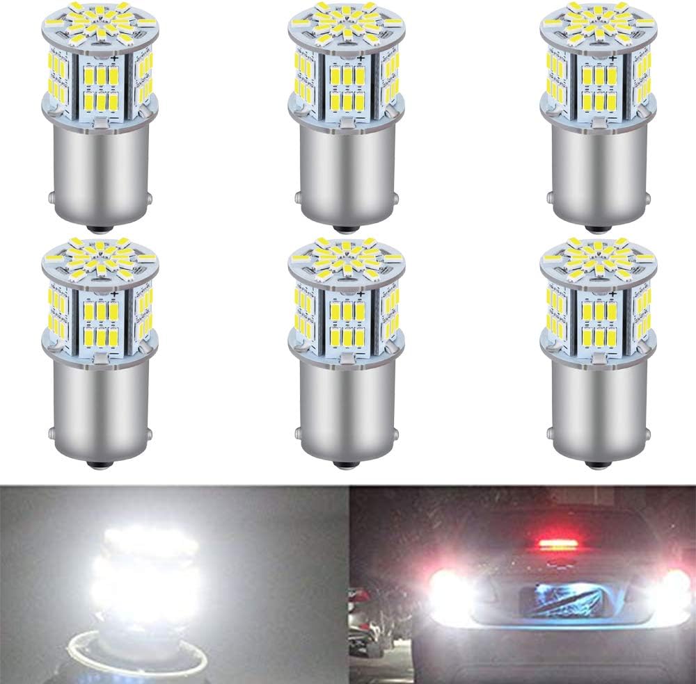 Alopee 6-Pack 1156 BA15S 7506 1141 1003 1073 Extremely Bright White 800Lums LED Light 12V-24V DC, 3014 54 SMD Replacement For Interior RV Camper Lighting Turn Signal Lamps Tail Brake Light Bulbs