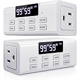 [2 Pack] Indoor Countdown Timer Outlet, NEARPOW Auto Shut Off Timers with Large Screen, Customize Countdown, Repeat and Memory Function, Eectrical Outlets for Charger Lights, 3-Prong Grounded Outlet
