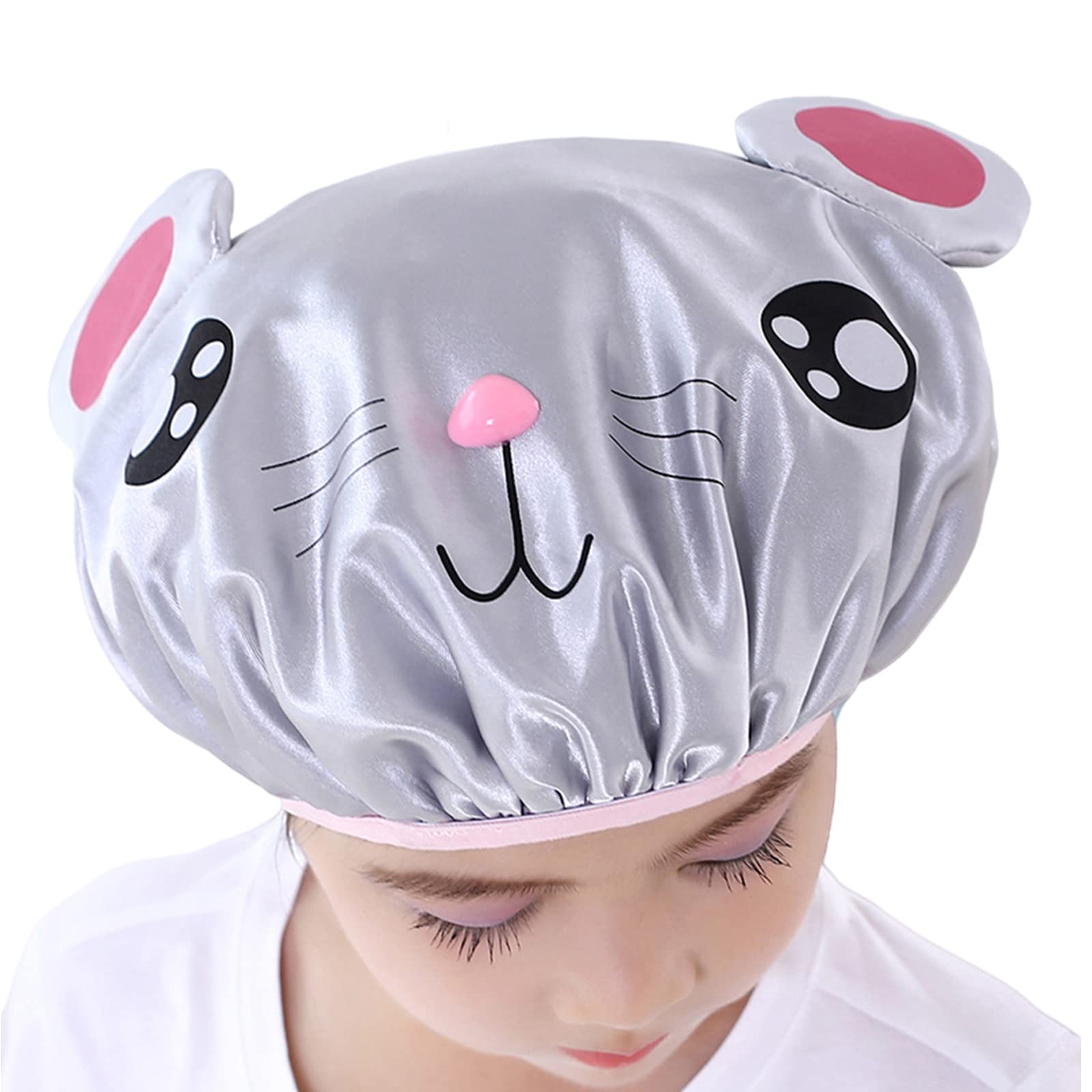 JK Home Kids Shower Cap, Double-Layer Waterproof Reusable Elastic Animal Bathing Shower Hat, Fun Cute Cartoon Bath Caps for Boy Girls