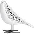 Quoowiit Bird Figurine, Modern Sculpture and Statues for Home Decor, Animal Statues for Bookshelf, Table, Entryway, Fireplace, Resin Decorative Sculpture with Chic Polka Dots Art Design (White)