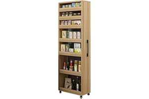 WEIDPHL Light walnut,Small, Slim Storage Cart, Kitchen Rolling Cart, Narrow Storage Cabinet with Handle & Wheels, Wood Spice Rack Next to Fridge, Pantry Shelf for Kitchen, Small Spaces