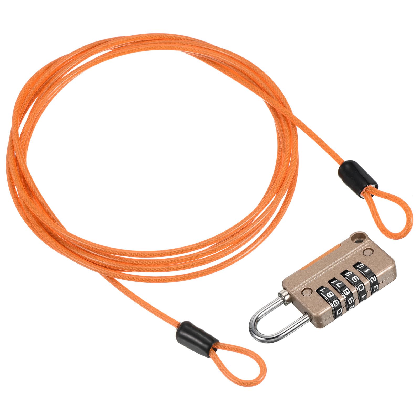 PATIKIL Security Steel Cable with 4 Digit Combination Lock, 6.5Ft Coated Safety Wire Rope Double Loop Padlock for Outdoor Travel Luggage, Rose Gold