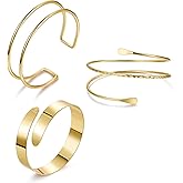 NICEIGHT 3Pcs Arm Cuff for Women Open Upper Arm Cuff Bangle Armlet Gold Silver Adjustable Armband Arm Bracelet Set