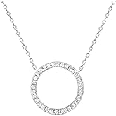 PAVOI 14K Gold Plated Circle CZ Solitaire Necklace | Elegant Bezel Pendant | Dainty Cubic Zirconia Halo Choker Necklaces for Women
