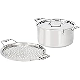 All-Clad D5 5-Ply Brushed Stainless Steel Stockpot with lid and Strain & Splatter Guard, 8-Quart, Induction, Oven & broiler safe up to 600°F, Cookware, Pots and Pans, Kitchen Essential, Silver