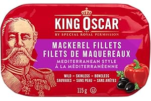 King Oscar, Skinless & Boneless Mackerel Fillets, Mediterranean Style, 115 Gram Cans (Pack of 12) - 1