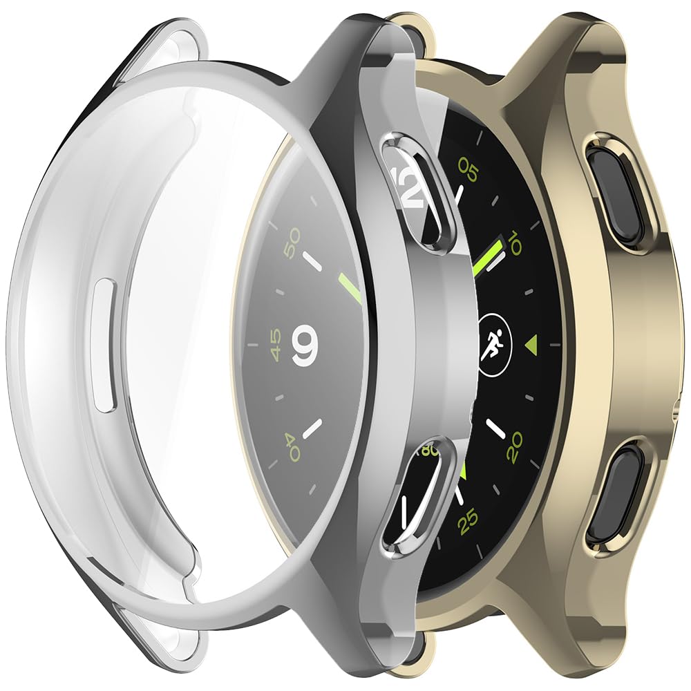 Akancy [2 Pieces Compatible with Mi Watch 2, Protective Case Anti-Scratch Protective Film Silicone Screen Protector Full Protection TPU Case - gold silver