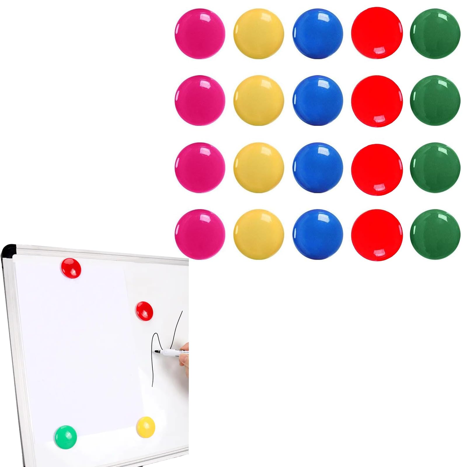 PeiDog 20 Pcs Multi Color Round Whiteboard Magnets, 30mm (1.18 inches), Powerful Magnetic Force for Whiteboards, Fridges, Office Notice Boards