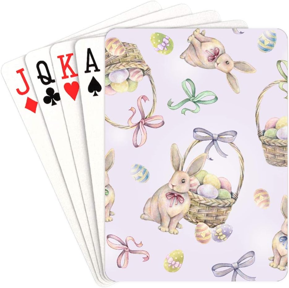 YXUAOQ Mens Playing Cards Rabbit Easter Basket On Pink Game Playing Cards Unique For Kids & Adults Card Decks Games Standard Size