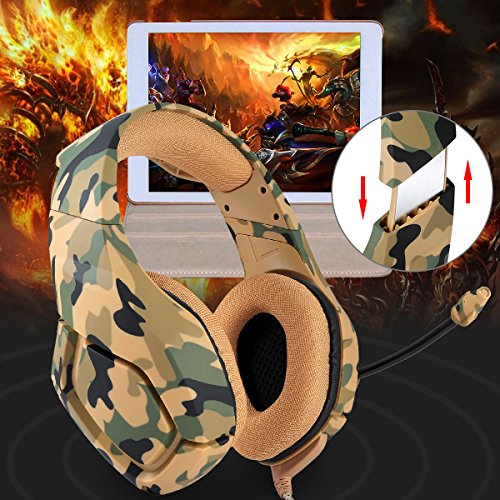 Gaming Headset - Onikuma K1-B 3.5mm Over-Ear Stereo Gaming Headphones with Mic, Noise Reduction,Volume Control, Soft Memory Earmuffs for Xbox One/PS4/CF/Laptop/Smartphone(Camo Green)
