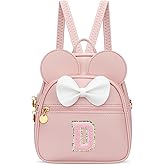 KKXIU Girls Initial Bowknot Cute Mini Backpack for Toddler, Travel Small Girl Backpacks, Personalized Birthday Gifts for Little Girls and Kids(D, Pink)