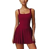 ABOCIW Womens Square Neck Tennis Dress Built in Shorts Pleated Backless Golf Athletic Dress with Pockets