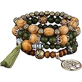 4 Pcs Bohemian Stackable Bracelets for Women Men Set Stretch Multilayer Stack Beads Colorful Beaded Charm Tree of Life Handmade Tassels Jewelry Hippie Bracelet Dainty Best Friends Gift