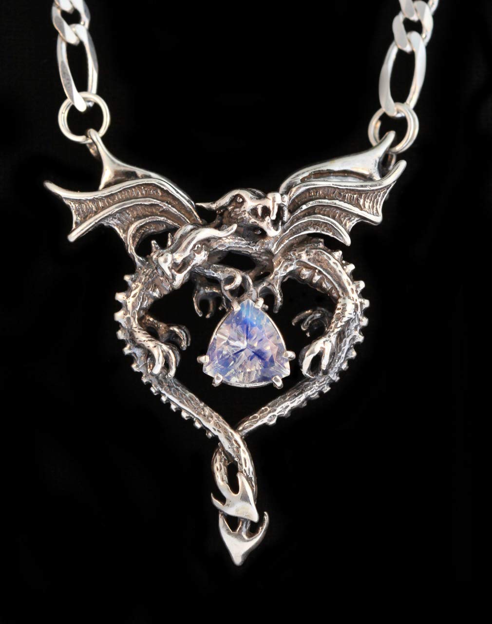 Dragon Necklace Silver Dragon Heart Pendant with Amethyst