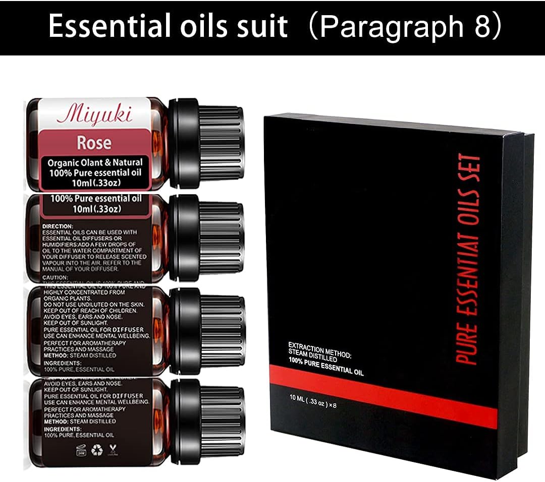 Miyuki Essential Oil Sets Organic Plant & Natural 100% Pure Oils with Rose,Frankincense,Jasmine,Geranium,Lavender,Chamomile,Sandalwood,Rosemary - 8 Pack x10ML: Health & Personal Care