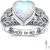 Heart Opal Sunflower Roseflower Tree of Life Urn Ring for Ashes 925 Sterling Silver Cremation Jewelry Ashes Keepsake Ring for Women Memorial Jewelry Bereavement Ring Size 5-10
