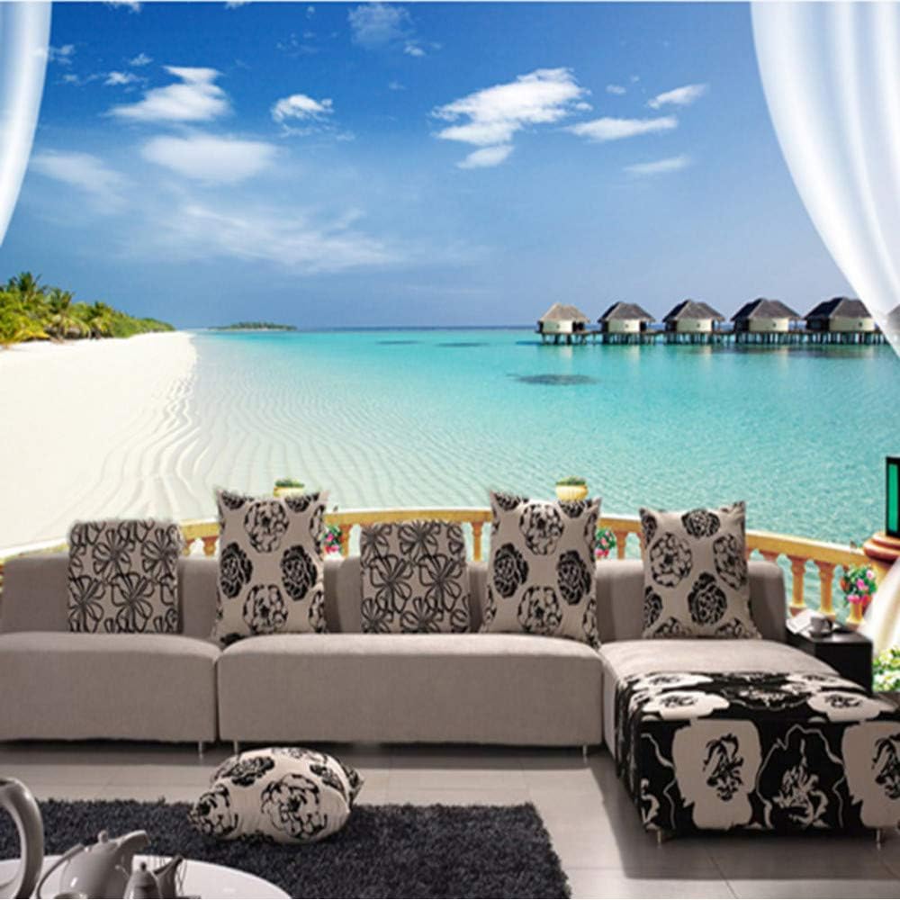 Amazon Xbwy 青空海景バルコニーキラキラ壁紙レンガの壁3dフローリング大理石ビニールヴィンテージ ピンタドチジョロ 150x1cm 壁紙