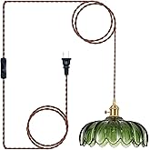 XZHGCEE Plug in Pendant Light Fixtures: Hanging Light Plug in Green Glass Hanging Lamp, Pendant Lighting for Kitchen Island, 