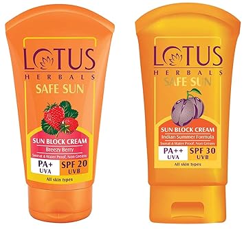 Lotus Herbals Safe Sun Block Cream SPF 20, 50g & Herbals Safe Sun Block Cream SPF 30, 100g Combo