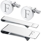 BodyJ4You 4PC Cufflinks, Tie Bar, Money Clip - Initial A-Z Engraving Alphabet Letter - Mirror Polished Steel Jewelry Set - Men's Cuff Links Shirt Suit - Fathers Day Wedding Groom Gift Box