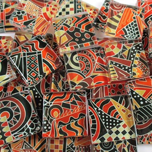 Glass Mosaic Tiles - Copper Brown Zentangle Doodle Mixed Designs - 1" Squares