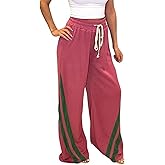 Voghtic Wide Leg Sweatpants Women Striped Drawstring Hight Waisted Loose Casual Pants Lounge Baggy Jogger Track Trousers