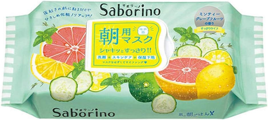 Bcl Saborino Mezama Sheets Morning Face Mask Clear Type 32pcs - Minty Grapefruit Scent (Green Tea Set)