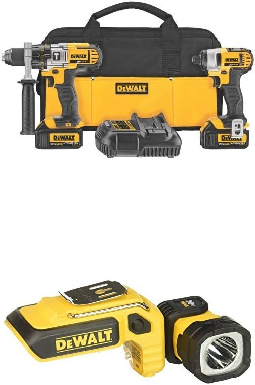 DEWALT DCK290L2 20-Volt MAX Li-Ion 3.0 Ah Hammer Drill and Impact Driver Combo Kit and DCL044 20V Max LED Hand Held Work Light & DCE041-4 Tool Connect Tag, 4PK