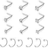 Gotumo 20G Nose Rings Titanium Nose Studs Cubic Zirconia Straight Nose Piercing Jewelry Hypoallergenic Nose Rings Studs for Women Men 6pcs set Silver