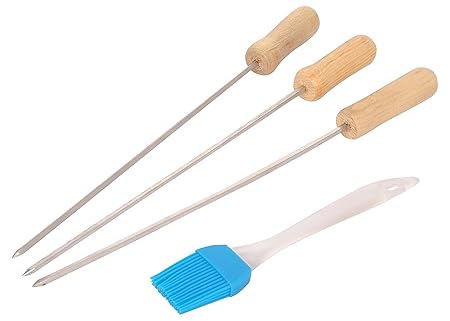 Milestouch Set - 14.5 Inch Skewers & Oil Brush- Wood Handle Skewers & Silicon Brush, Tandoor, Bbq, Grilling