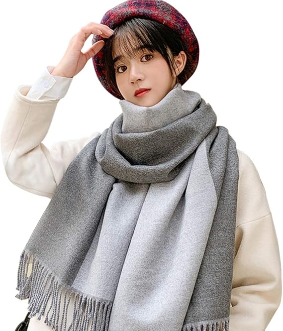 Amazon Zhouyikj マフラー レディース ストール 大判 厚手 スカーフ 防寒 無地 シンプル ショール 秋 冬 カシミヤ ロング マフラー ダークグレー ライトグレー マフラー 通販