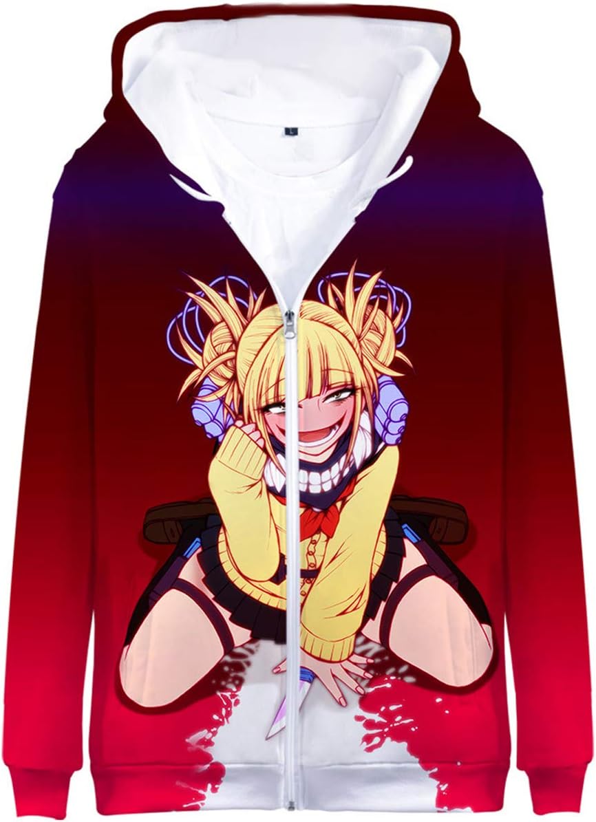 3D Anime My Hero Academia - Himiko Toga Cosplay Zip Up Hoodie Sweater Unisex Novelty Outwear Jacket Have Side Pocket