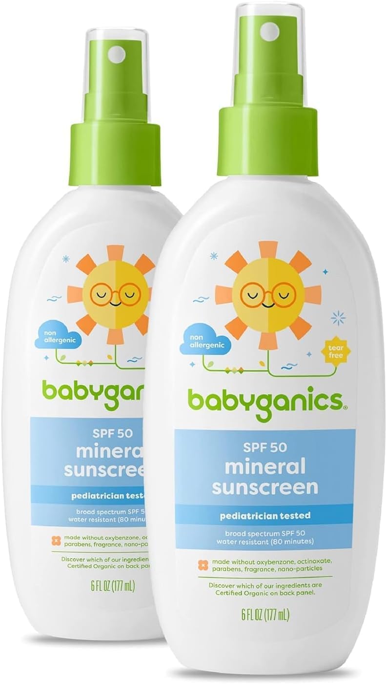 Photo 1 of Babyganics SPF 50 Baby Sunscreen Spray | UVA UVB Protection | Octinoxate & Oxybenzone Free | Water Resistant, Unscented, 6 Fl Oz (Pack of 2)