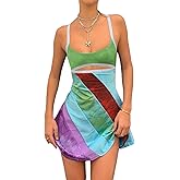 Aopwsrlyi Women's Spaghetti Strap Mini Dress Sexy Sleeveless Backless Colorful Print Summer Going Out Club Party Dress