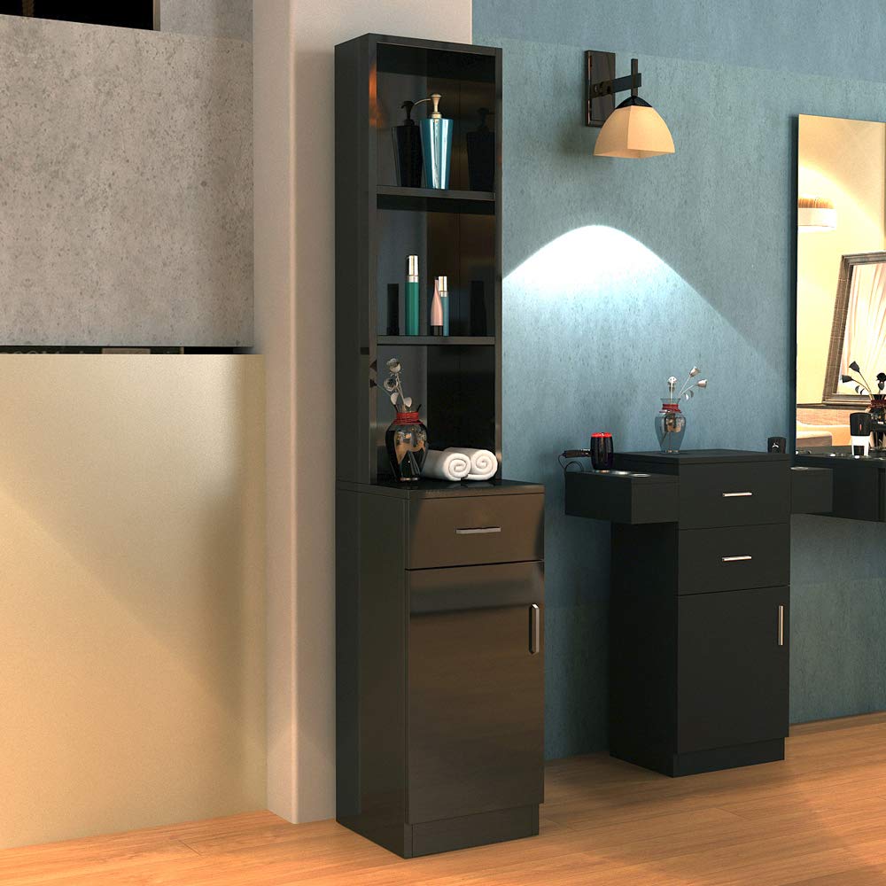 Henf Barber Stations Hair Styling Cabinet Barber Drawer Organizer Hair Salon Storage Cabinet Beauty Salon Spa Equipment with 1 Drawer 1 Door 3 Shelves (Black): Beauty