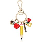 Mikovivi Teacher Keychain, Colorful Zinc Alloy Cute Apple Pencil Purse Pencil Apple Key Chain Bag Charm Keyring Teacher Stuff Accessories for Appreciation Key Ring Women Gifts