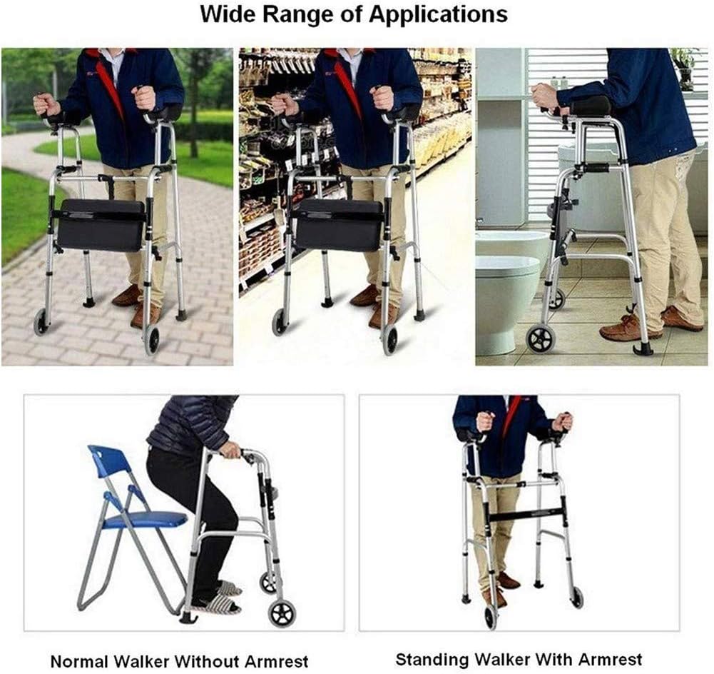 TXDWYF Walking Frame with Wheels/Walking Aids with Wheels/Walking Frames for The Elderly/Rollators/Standard Walkers/Walking Frames/Walkers Hemiplegia Rehabilitation Stand, 4wheel+seat -