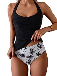 Eomenie Womens Halter Tankini Bathing Suit Ruched