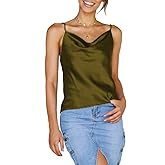 Famulily Women Cowl Neck Silky Cami Tank Top Soft Summer Strappy Camisole Crop Top