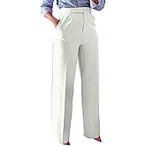 LKOUS Women's High Waisted Straight Wide Leg Dress Pants Stretchy Work Trousers with Pockets Business Casual