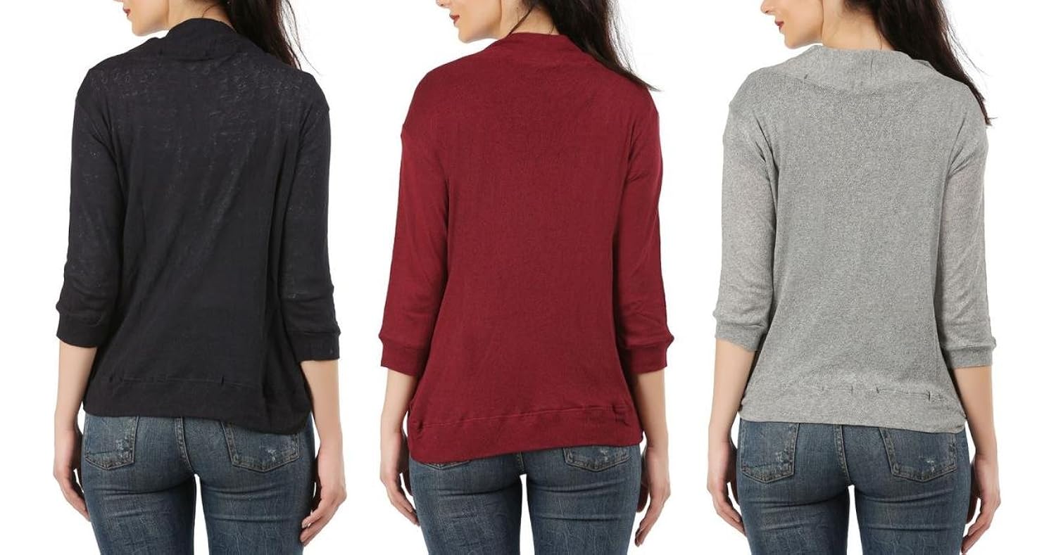 clifton women's shrugs pack of 3-black-maroon-grey melange