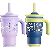 KXIAOCHEN 14 oz Kids Tumbler with Handle for Spill Proof Insulated Stainless Steel Reusable Tumbler for Toddlers, Keeps Drinks Cold up to 24 Hrs,Mermaid+Spaceman2P