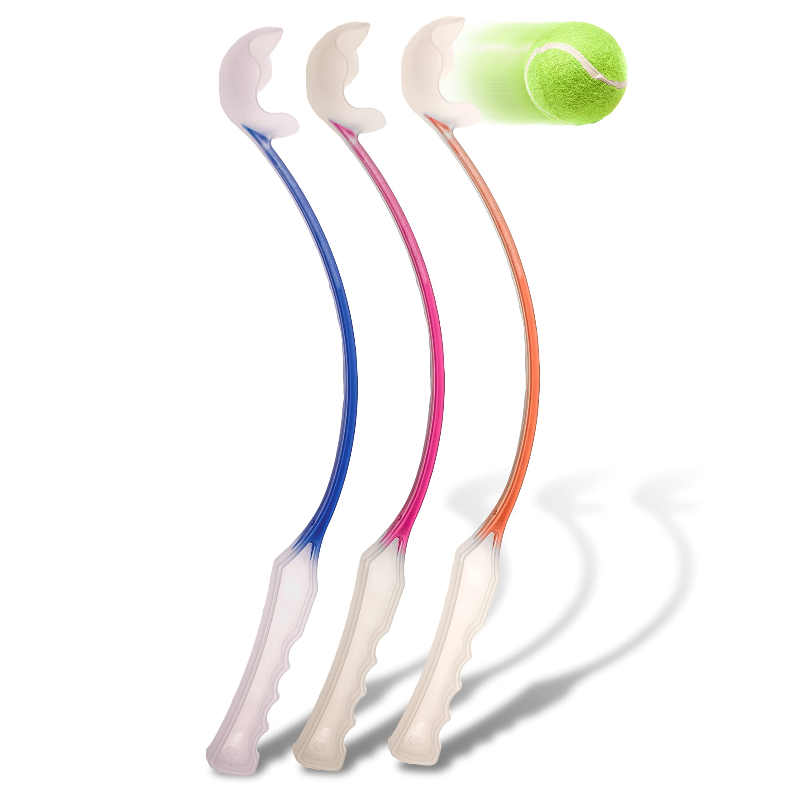 Petopedia 46cm Long Dog Ball Launcher with 1 Tennis Balls - Assorted Dog Toys, Strong Grip, Hands Free Pick Up Throw, Chase, Fetch Play (1x Thrower Only)